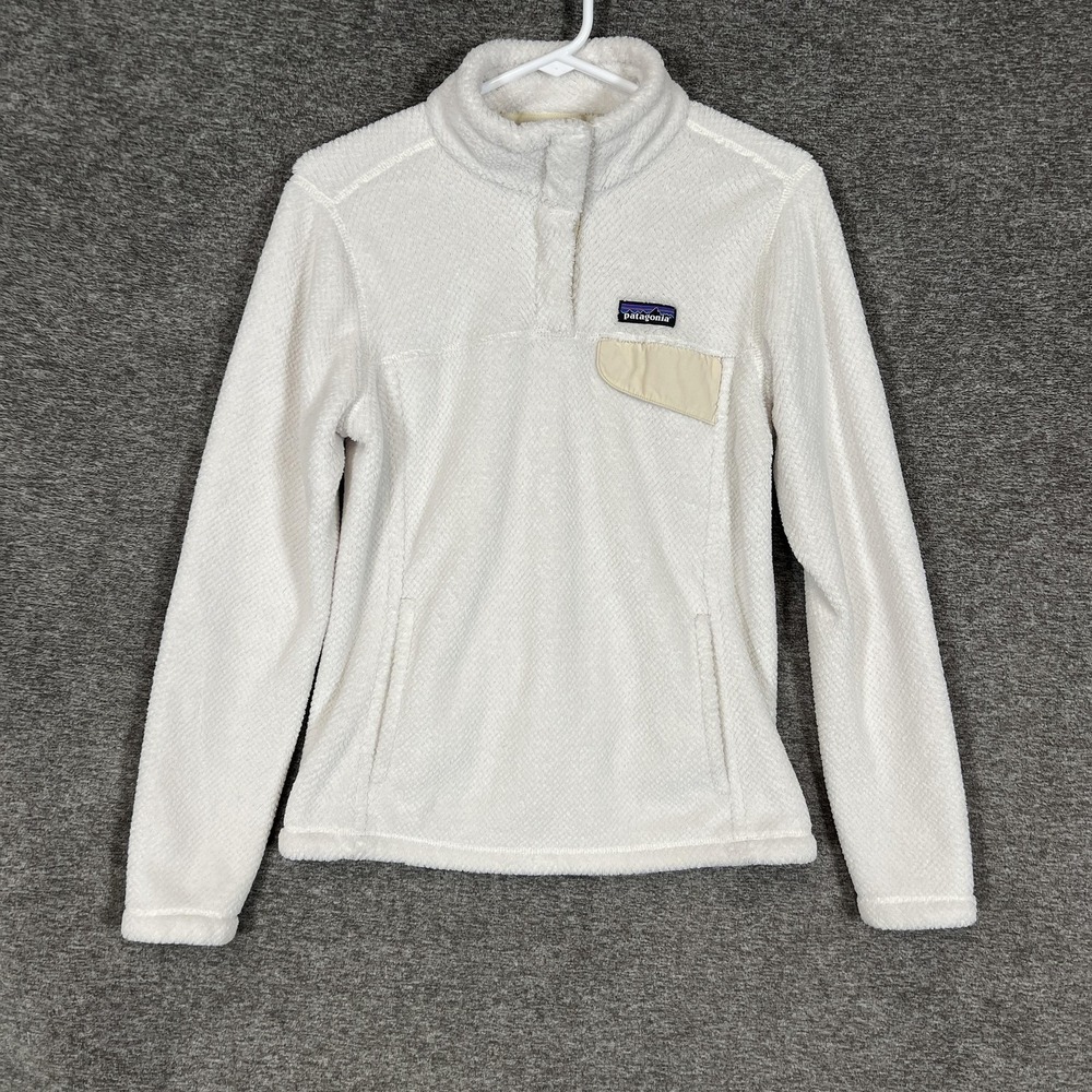 Patagonia Jacket Womens Medium White Re Tool Snap-T Fleece Pullover Pockets